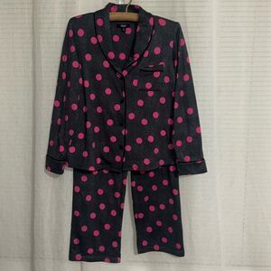 Simply Vera S Charcoal Gray Pink Large Polka Fleece Interior Knit PJ set